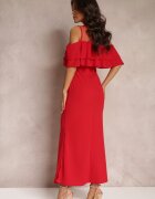 lily rose Rochie Roșie Cambrată cu Volănaș Lariphelia