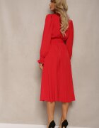 lily rose Rochie Roșie cu Mâneci Bufante și Curea Legată Corrine