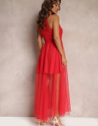 lily rose Rochie Roșie Maxi evazată cu tul lung și strasuri decorative Amorah