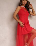 lily rose Rochie Roșie Maxi evazată cu tul lung și strasuri decorative Amorah