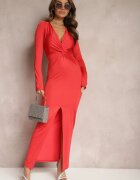 lily rose Rochie Roșie Mulată De Cocktail Drapată și cu Fentă Adâncă Chisti
