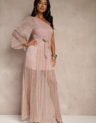 lily rose Rochie Roz Asimetrică cu Cusături Metalice și Curea Legată Arhellia