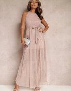 lily rose Rochie Roz cu decolteu halter fir strălucitor și elastic în talie Ketura