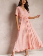 lily rose Rochie Roz Evazată Plisată cu Cordon Legat Eilemona