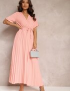 lily rose Rochie Roz Evazată Plisată cu Cordon Legat Eilemona