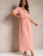 lily rose Rochie Roz Evazată Plisată cu Cordon Legat Eilemona