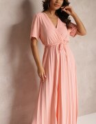 lily rose Rochie Roz Evazată Plisată cu Cordon Legat Eilemona
