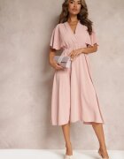 lily rose Rochie Roz Închis cu Elastic în Talie cu Mânecă Scurtă și Decolteu Petrecut Kelila