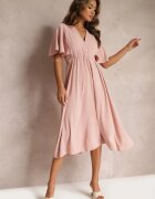 lily rose Rochie Roz Închis cu Elastic în Talie cu Mânecă Scurtă și Decolteu Petrecut Kelila