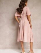 lily rose Rochie Roz Închis cu Elastic în Talie cu Mânecă Scurtă și Decolteu Petrecut Kelila