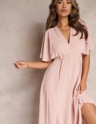lily rose Rochie Roz Închis cu Elastic în Talie cu Mânecă Scurtă și Decolteu Petrecut Kelila