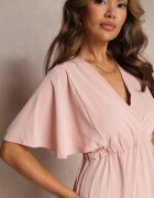 lily rose Rochie Roz Închis cu Elastic în Talie cu Mânecă Scurtă și Decolteu Petrecut Kelila