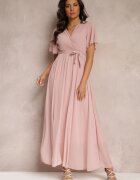 lily rose Rochie roz plisată cu decolteu petrecut și elastic în talie Dimitris