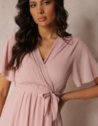 lily rose Rochie roz plisată cu decolteu petrecut și elastic în talie Dimitris