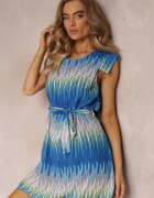 lily rose Rochie Tip Cutie Albastră cu Model Geometric cu Cordon Legat Dominta