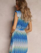 lily rose Rochie Tip Cutie Albastră cu Model Geometric cu Cordon Legat Dominta