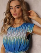 lily rose Rochie Tip Cutie Albastră cu Model Geometric cu Cordon Legat Dominta