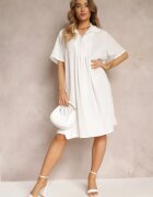lily rose Rochie Vaporoasă Albă Cloș cu Guler și Pliuri Pedrisa