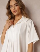 lily rose Rochie Vaporoasă Albă Cloș cu Guler și Pliuri Pedrisa