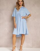 lily rose Rochie Vaporoasă Albastră Cloș cu Guler și Pliuri Pedrisa