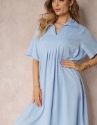 lily rose Rochie Vaporoasă Albastră Cloș cu Guler și Pliuri Pedrisa
