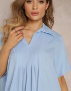 lily rose Rochie Vaporoasă Albastră Cloș cu Guler și Pliuri Pedrisa