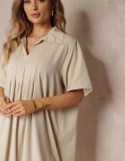lily rose Rochie vaporoasă evazată bej deschis cu guler și pliuri Pedrisa