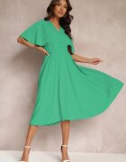 lily rose Rochie verde cu elastic în talie cu mânecă scurtă și decolteu petrecut Kelila