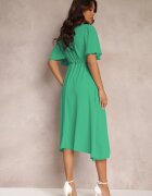 lily rose Rochie verde cu elastic în talie cu mânecă scurtă și decolteu petrecut Kelila