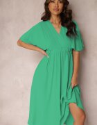 lily rose Rochie verde cu elastic în talie cu mânecă scurtă și decolteu petrecut Kelila