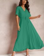 lily rose Rochie Verde Evazată Plisată cu Cordon Eilemona