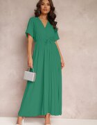 lily rose Rochie Verde Evazată Plisată cu Cordon Eilemona