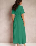 lily rose Rochie Verde Evazată Plisată cu Cordon Eilemona