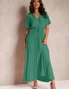 lily rose Rochie Verde Evazată Plisată cu Cordon Eilemona