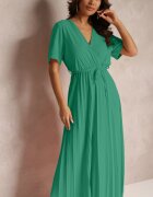 lily rose Rochie Verde Evazată Plisată cu Cordon Eilemona
