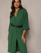lily rose Rochie Verde închis Plisată Midi cu guler și nasturi Danitza
