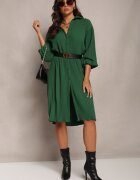 lily rose Rochie Verde închis Plisată Midi cu guler și nasturi Danitza