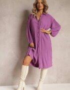 lily rose Rochie Violet Plisată Midi cu Guler și Nasturi Danitza