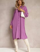 lily rose Rochie Violet Plisată Midi cu Guler și Nasturi Danitza