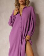 lily rose Rochie Violet Plisată Midi cu Guler și Nasturi Danitza