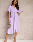 lily rose Rochie Violetă cu elastic în talie cu mâneci scurte și decolteu petrecut Kelila
