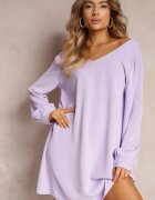 lily rose Rochie Violetă Mini cu Inserție de Dantelă și Mâneci Lungi Jood