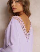 lily rose Rochie Violetă Mini cu Inserție de Dantelă și Mâneci Lungi Jood