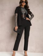 lily rose Sacou Negru cu Mâneci din Plasă Decorate cu Zirconii Modrika