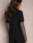 lily rose Sacou Negru cu Mâneci din Plasă Decorate cu Zirconii Modrika