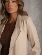 lily rose Sacou Structură Boxy Bej din Piele Ecologică Deschis cu Umeri Întăriți Suniya