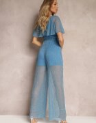 lily rose Salopetă Albastră cu Craci Lărgi și Suprapunere Decorativă Phedia
