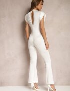 lily rose Salopetă Elegantă Albă cu Pernuțe la Umeri și Picioare Evazate Demilli