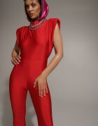 lily rose Salopetă Elegantă Roșie cu Umeri Întăriți și cu Picioare Evazate Demilli