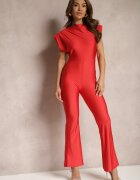 lily rose Salopetă Elegantă Roșie cu Umeri Întăriți și cu Picioare Evazate Demilli